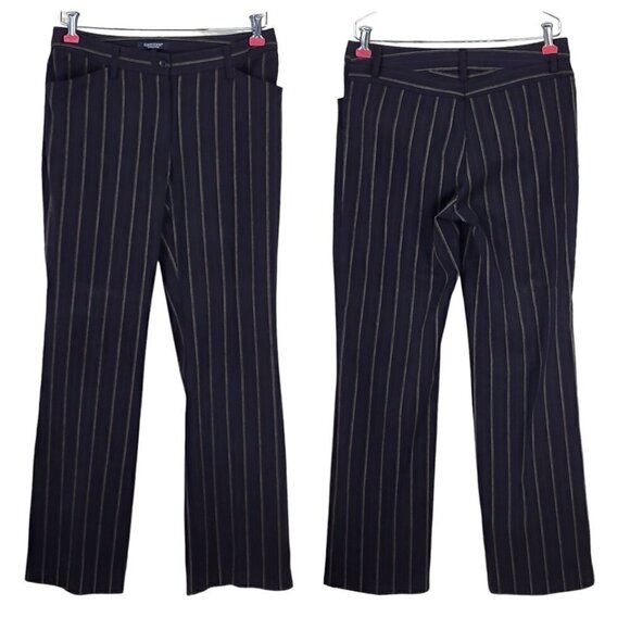 Karen Kane Bootcut Pants Size 6 Black Gold Red Pinstripe Zip Front Pockets 30X31 - Picture 8 of 8